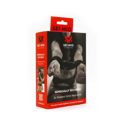SEI MIO Sensually Secured Velvet Handcuffs – Black – Adjustable Padded Restraints