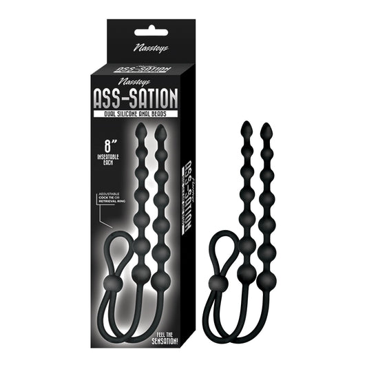 Nasstoys Ass-Sation Dual Silicone Anal Beads - Black - Adjustable Cock Ring and Graduated Beads