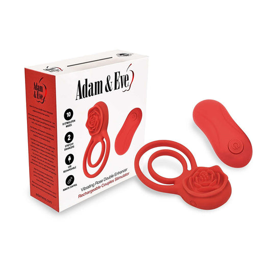 Adam & Eve Double Ring Vibrating Cock Ring with Remote Control – Red