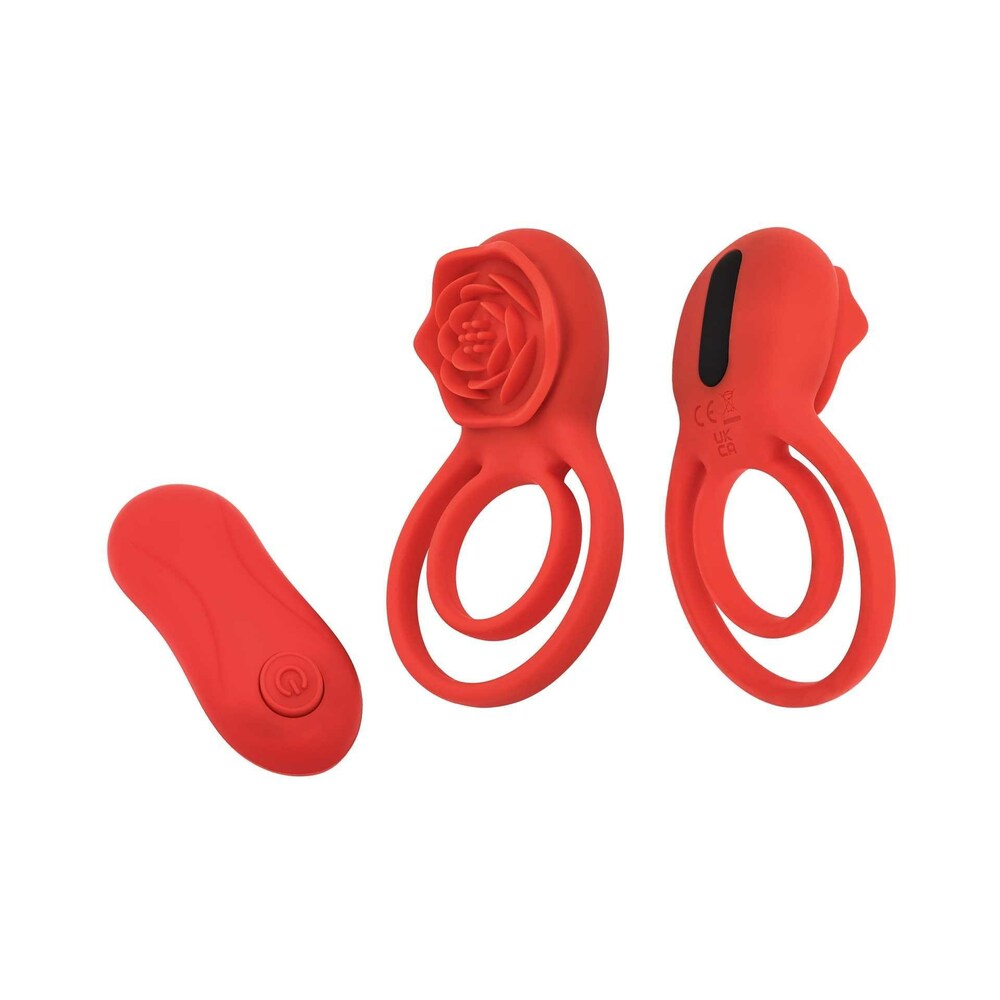 Adam & Eve Double Ring Vibrating Cock Ring with Remote Control – Red