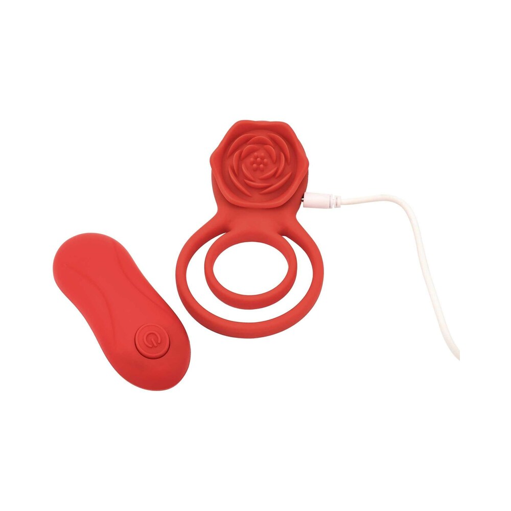 Adam & Eve Double Ring Vibrating Cock Ring with Remote Control – Red