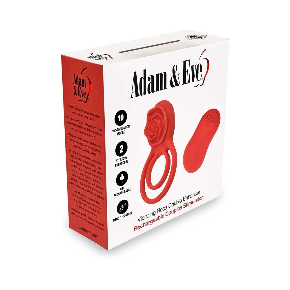 Adam & Eve Double Ring Vibrating Cock Ring with Remote Control – Red