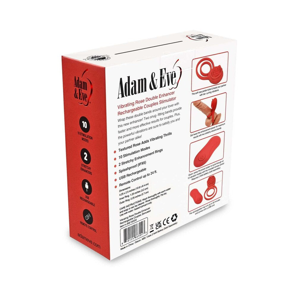Adam & Eve Double Ring Vibrating Cock Ring with Remote Control – Red