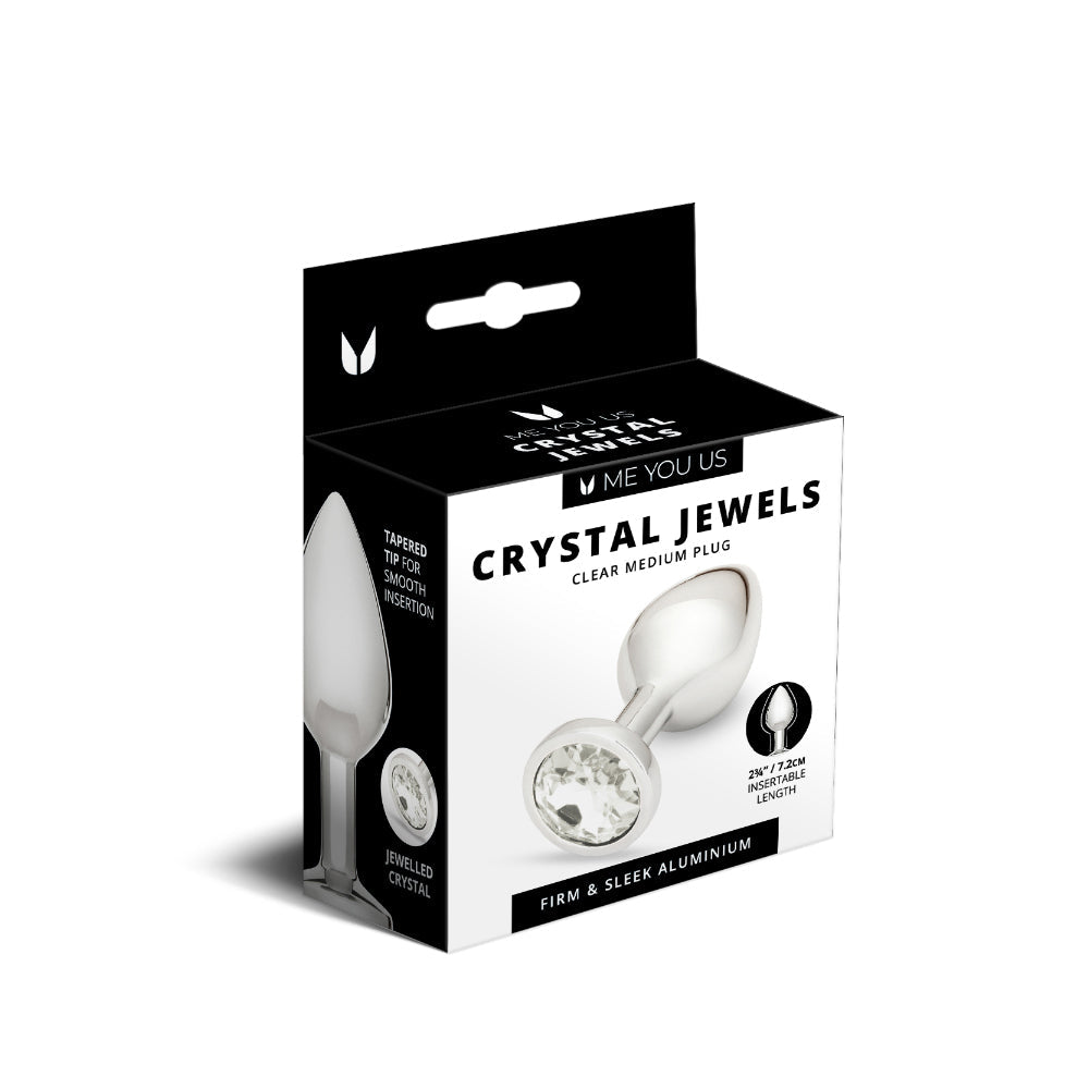 Me You Us Crystal Jewels Medium Aluminum Butt Plug – Clear with Purple Base
