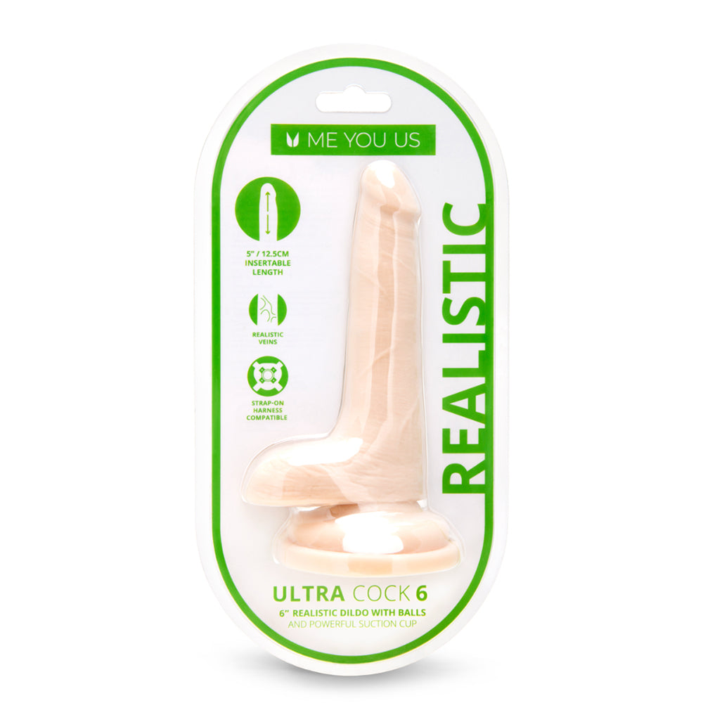 Me You Us Ultra Cock 6 in. Realistic Dual Density Dildo with Balls - Vanilla
