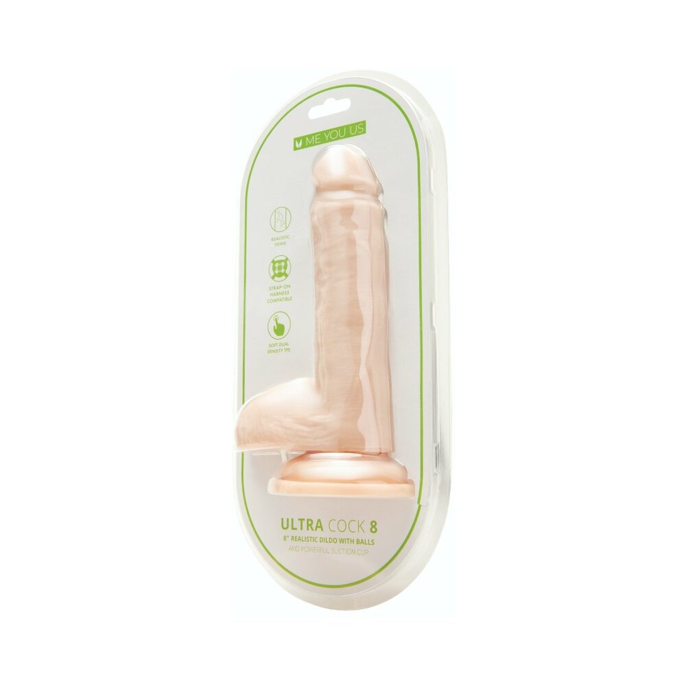 Me You Us Ultra Cock 8 in. Realistic Dual Density Dildo with Balls - Vanilla