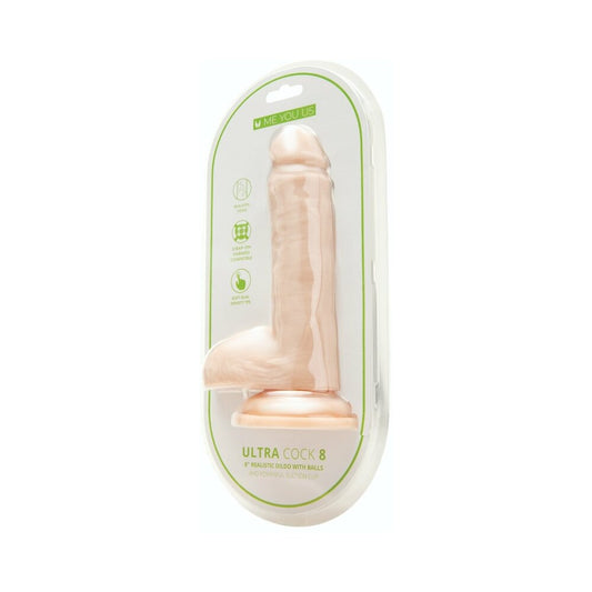 Me You Us Ultra Cock 8 in. Realistic Dual Density Dildo with Balls - Vanilla