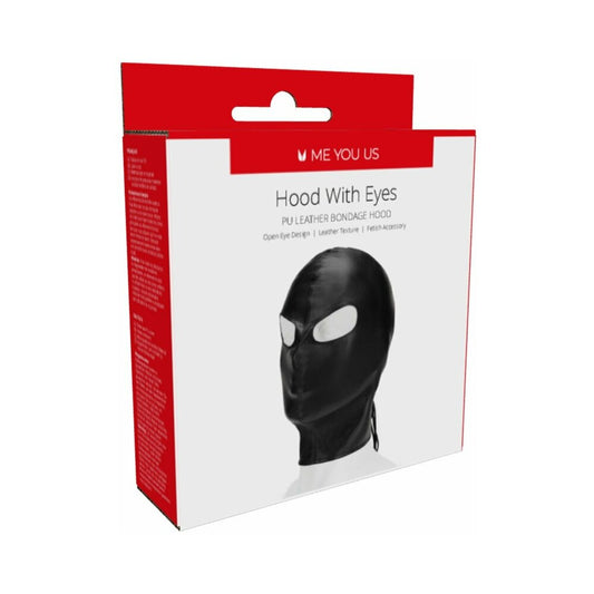 Me You Us Black PU Leather Hood with Eye Openings