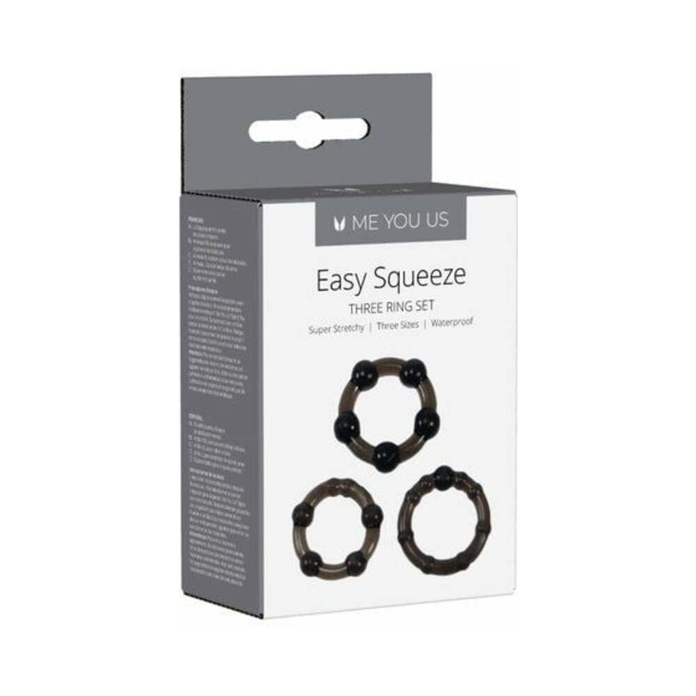 Me You Us Easy Squeeze 3-Piece Cockring Set – Black