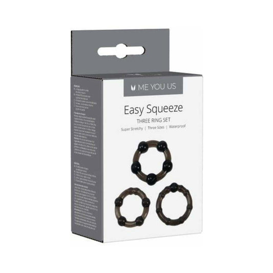 Me You Us Easy Squeeze 3-Piece Cockring Set – Black