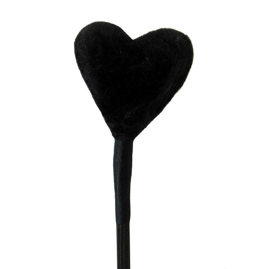 Ruff Doggie Styles Heart Fluff Tip Crop – Black and Pink Leather Crop with Braided Handle