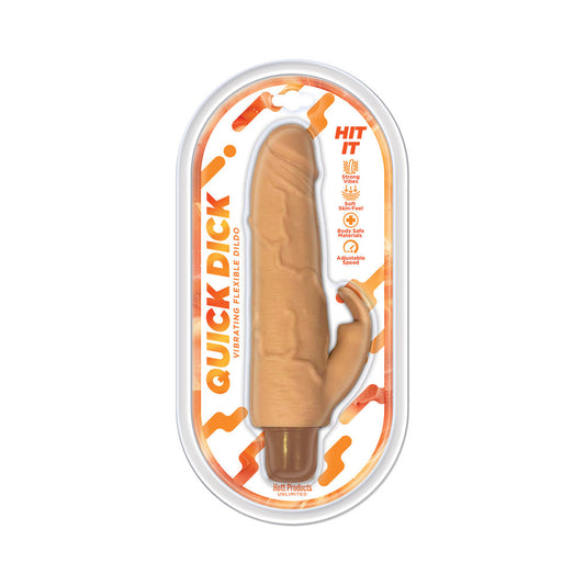 Quick Dick Hit It Vibrating Flexible Dildo with Clitoral Stimulator – Tan