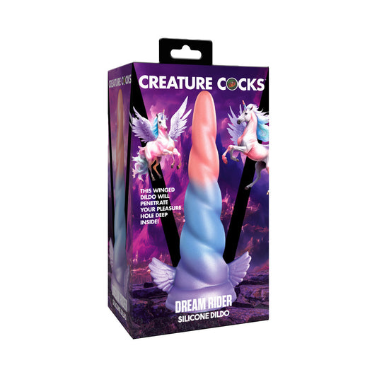 Creature Cocks Dream Rider Silicone Dildo - Unicorn Horn Design - Multi-Color