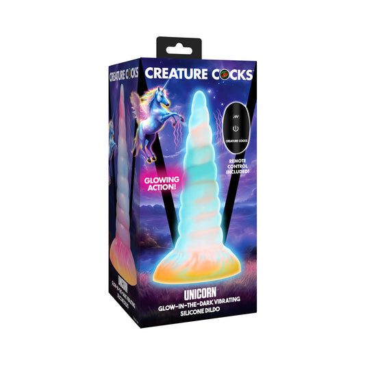 Creature Cocks Unicorn Glow-in-the-Dark Vibrating Silicone Dildo – Multi-Color