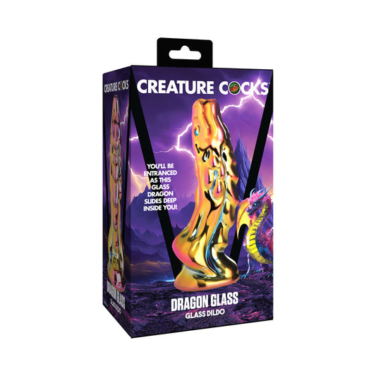 Creature Cocks Dragon Glass Glass Dildo – Iridescent Yellow-Pink