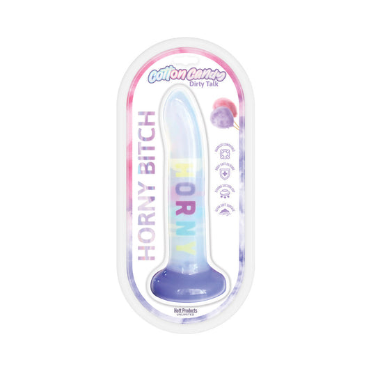 Hott Products Cotton Candy Dirty Talk Silicone Dildo with Strong Suction Cup – Purple
