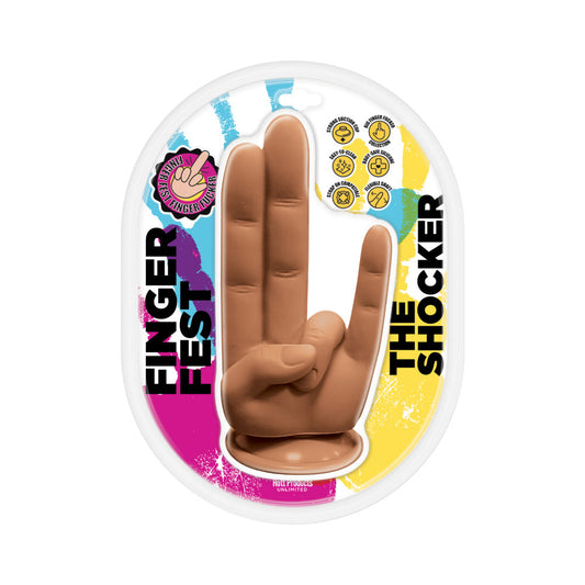 Hott Products Finger Fest The Shocker Tan Finger Shaped Dildo with Suction Cup Base