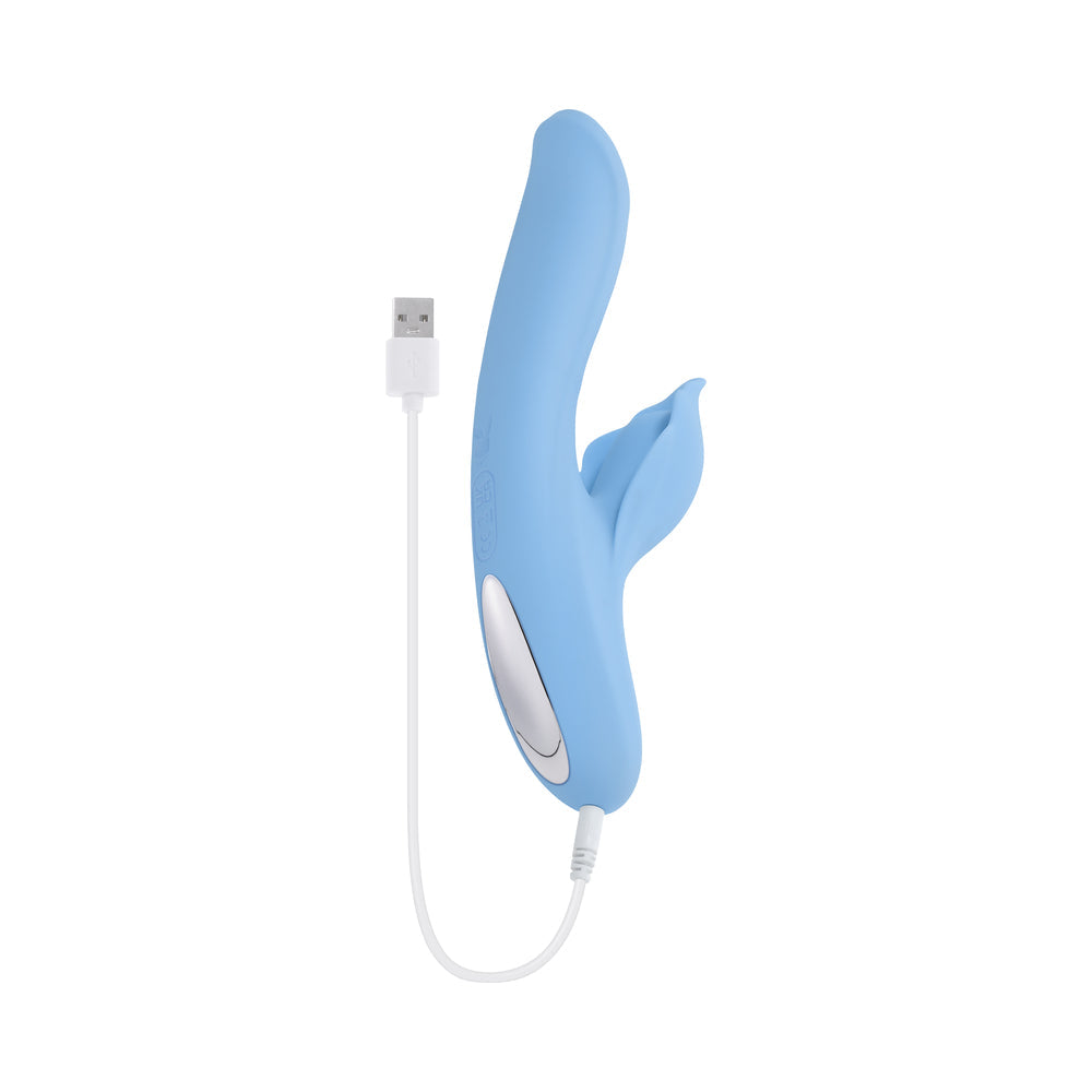 Playboy In Bloom Sky Dual Vibrator with Thrusting and Heating Functions - Blue