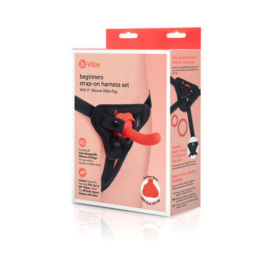 b-Vibe Beginners Strap-On Harness Set with 5 in. Silicone Dildo Peg - Orange