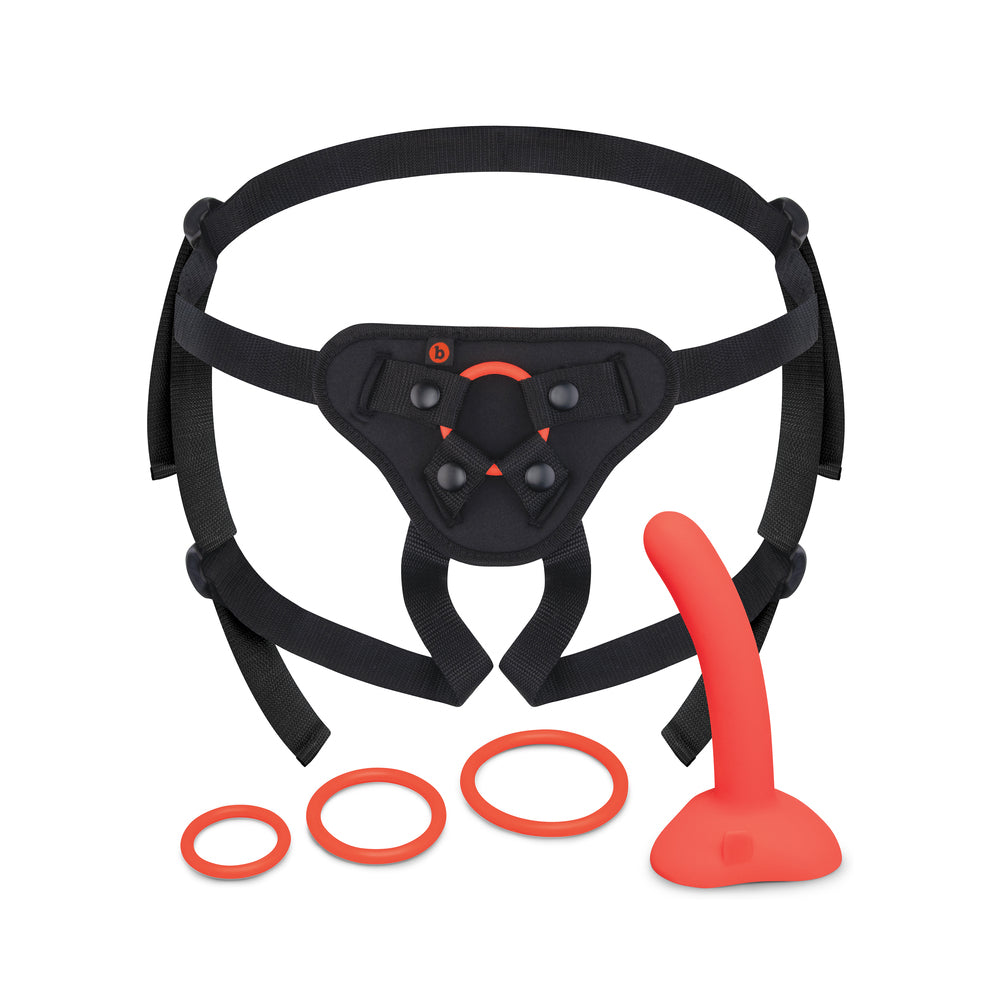 b-Vibe Beginners Strap-On Harness Set with 5 in. Silicone Dildo Peg - Orange