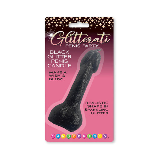 Little Genie Glitterati Penis Cake Candle – Black, 4-inch Decorative Candle