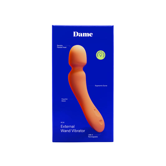 Dame Min Mini Wand Vibrator - Powerful Deep Vibrations - Orange