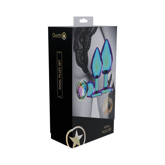 Ouch! International Venice Collection Metal Anal Plug Set – Iridescent, 3-Piece