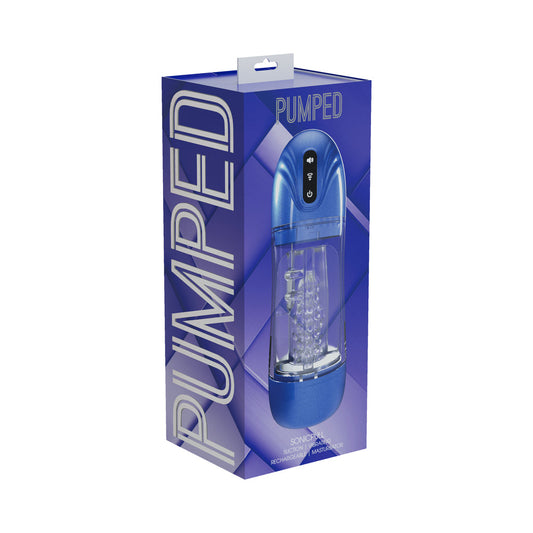 PUMPED SonicPull Masturbator – Suction and Vibration – Metallic Blue