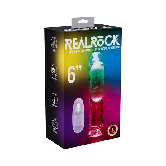 RealRock Wireless Rechargeable Remote Control LED Vibrating Dildo – Clear