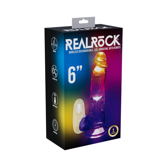 RealRock Wireless Rechargeable Remote Control LED Vibrating Dildo with Balls – Clear