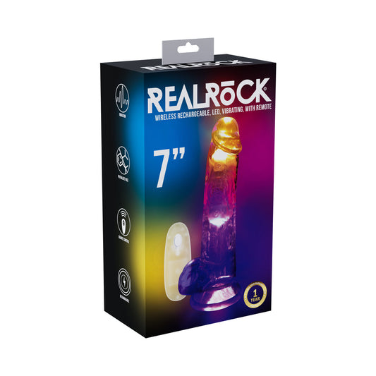 RealRock Wireless Rechargeable Remote Control LED Vibrating Dildo with Balls - Clear