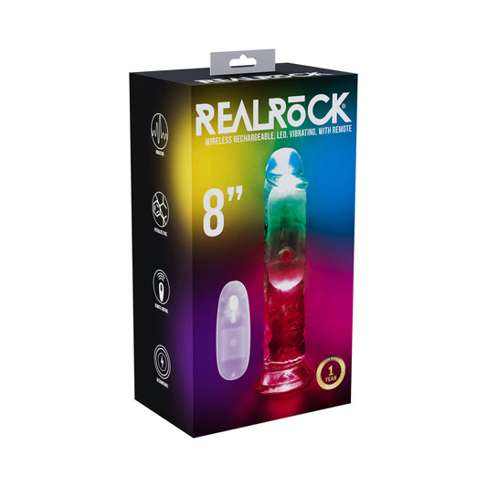 RealRock Wireless Rechargeable Remote Control LED Vibrating Dildo - Clear