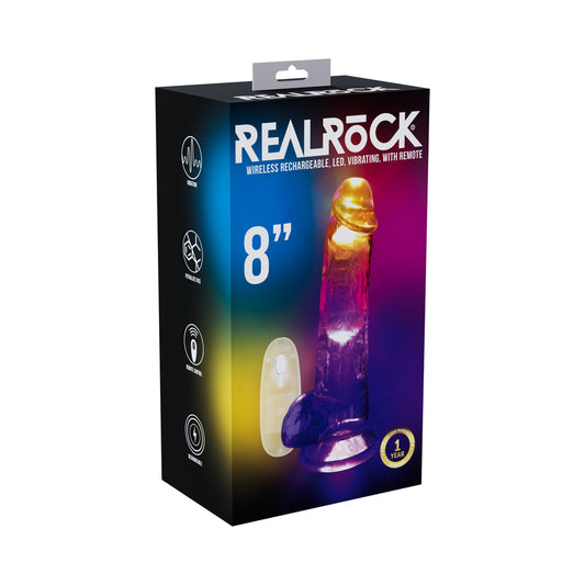RealRock Wireless Rechargeable Remote Control LED Vibrating Dildo with Balls - Clear