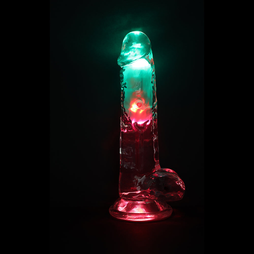 RealRock Wireless Rechargeable Remote Control LED Vibrating Dildo with Balls - Clear