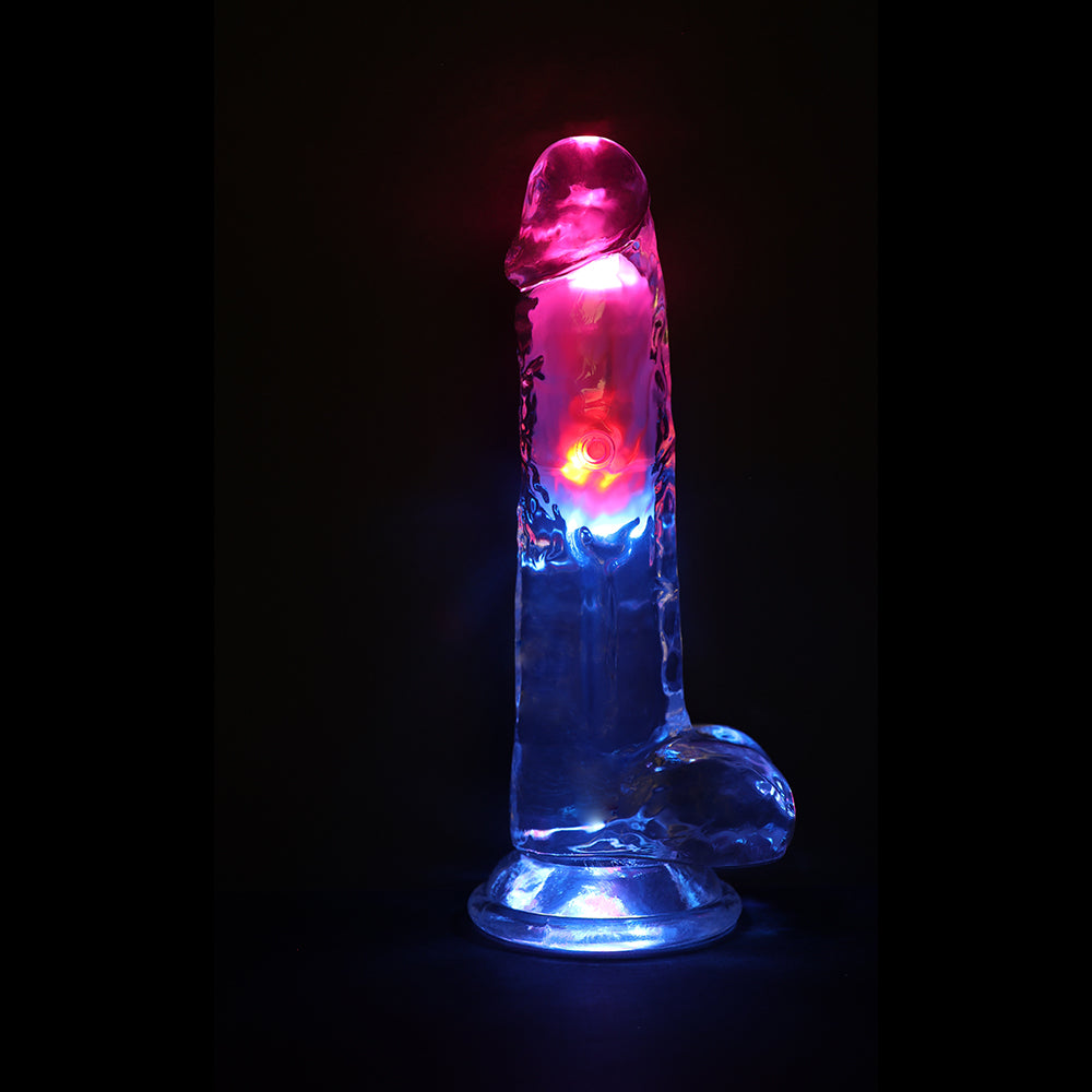 RealRock Wireless Rechargeable Remote Control LED Vibrating Dildo with Balls - Clear