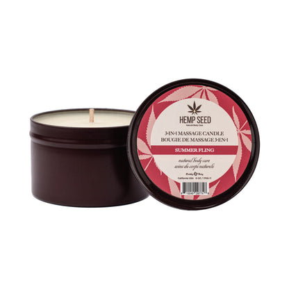 Earthly Body Hemp Seed 3-in-1 Massage Candle Summer Fling – 6 oz – Melts into Moisturizer