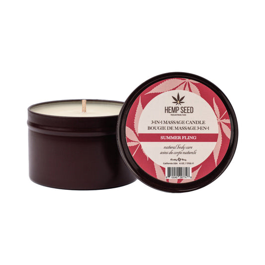 Earthly Body Hemp Seed 3-in-1 Massage Candle Summer Fling – 6 oz – Melts into Moisturizer