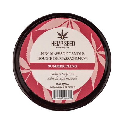 Earthly Body Hemp Seed 3-in-1 Massage Candle Summer Fling – 6 oz – Melts into Moisturizer