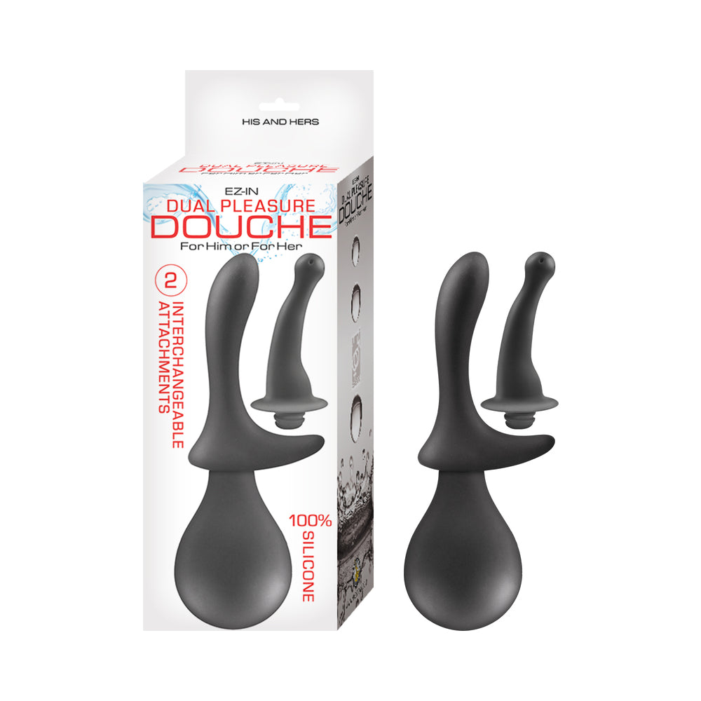 Nasstoys EZ-IN Dual Pleasure Douche – Black – Silicone with Interchangeable Attachments