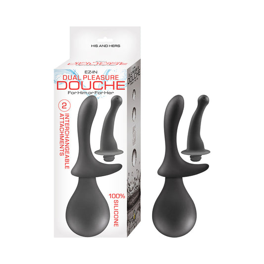 Nasstoys EZ-IN Dual Pleasure Douche – Black – Silicone with Interchangeable Attachments