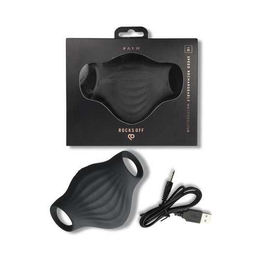 Rocks-Off Palm Vibrating Masturbator – Black – Flexibility and Deep Vibrations
