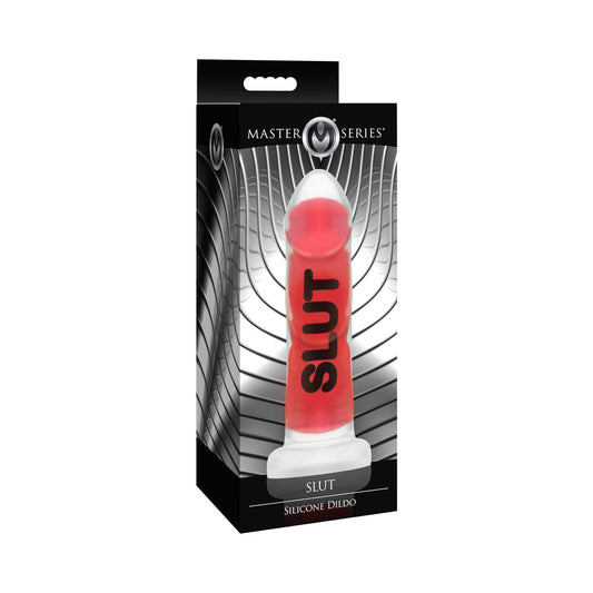Master Series SLUT Silicone Dildo – Ribbed Design with Suction Cup Base – Red