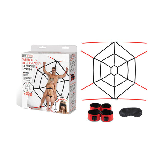 Lux Fetish Webbed Up Bedspreader Restraint System - Bondage Restraint Kit - Black