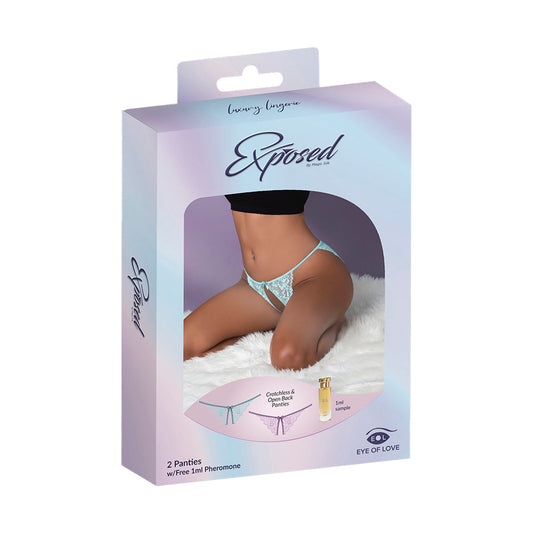 Magic Silk Pheromone Crotchless & Open Back Panty 2-Pack - Lilac/Aqua S/M