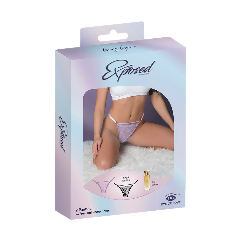 Magic Silk Pheromone Tanga Panty 2-Pack with Lilac and Black Lace – Queen Size