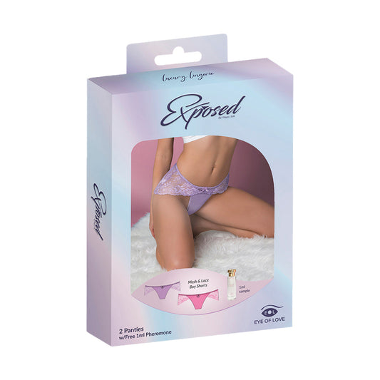 Magic Silk Pheromone Panties Mesh & Lace Boy Short 2-Pack – Lilac/Rose Queen Size