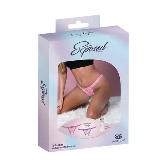 Magic Silk Pheromone Panties Crotchless Thong 2-Pack – Lilac/Rose – Queen Size