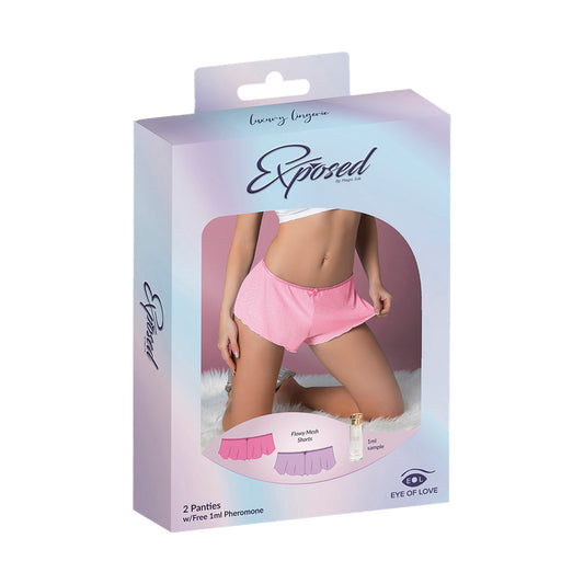 Magic Silk Pheromone Panties Flowy Mesh Short 2-Pack – Lilac/Rose Queen Size