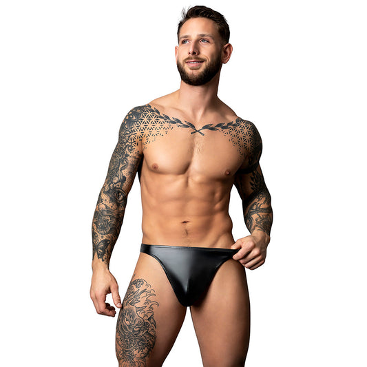 Male Power Liquid Onyx 2.0 Thong - Black - L/XL - Wet Look Design