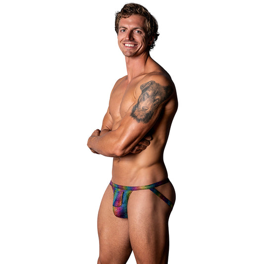 Male Power The Matchmaker Jock with Front Condom Pouch – Rainbow, Size S/M